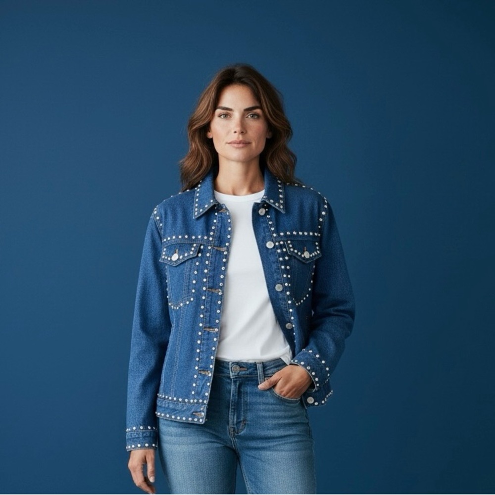 Classic Concepts Dark Denim Studded Jacket-Size Large-NWT